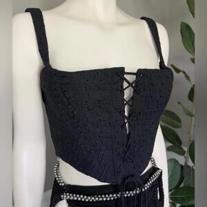 House of CB Cropped Eyelet Bustier Corset Top Black Lace Up